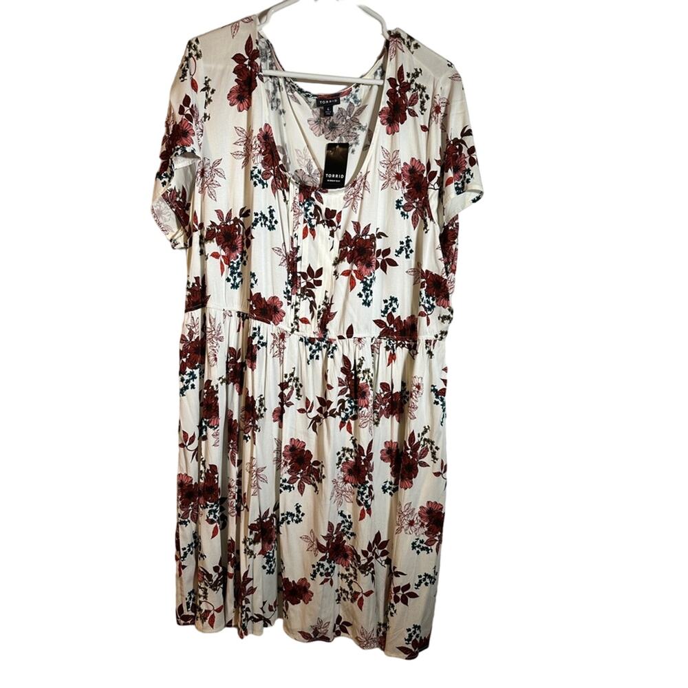 Torrid Ivory Floral Challis Mini Dress - Size 4X - NWT - Boho Cottagecore - Picture 4 of 11